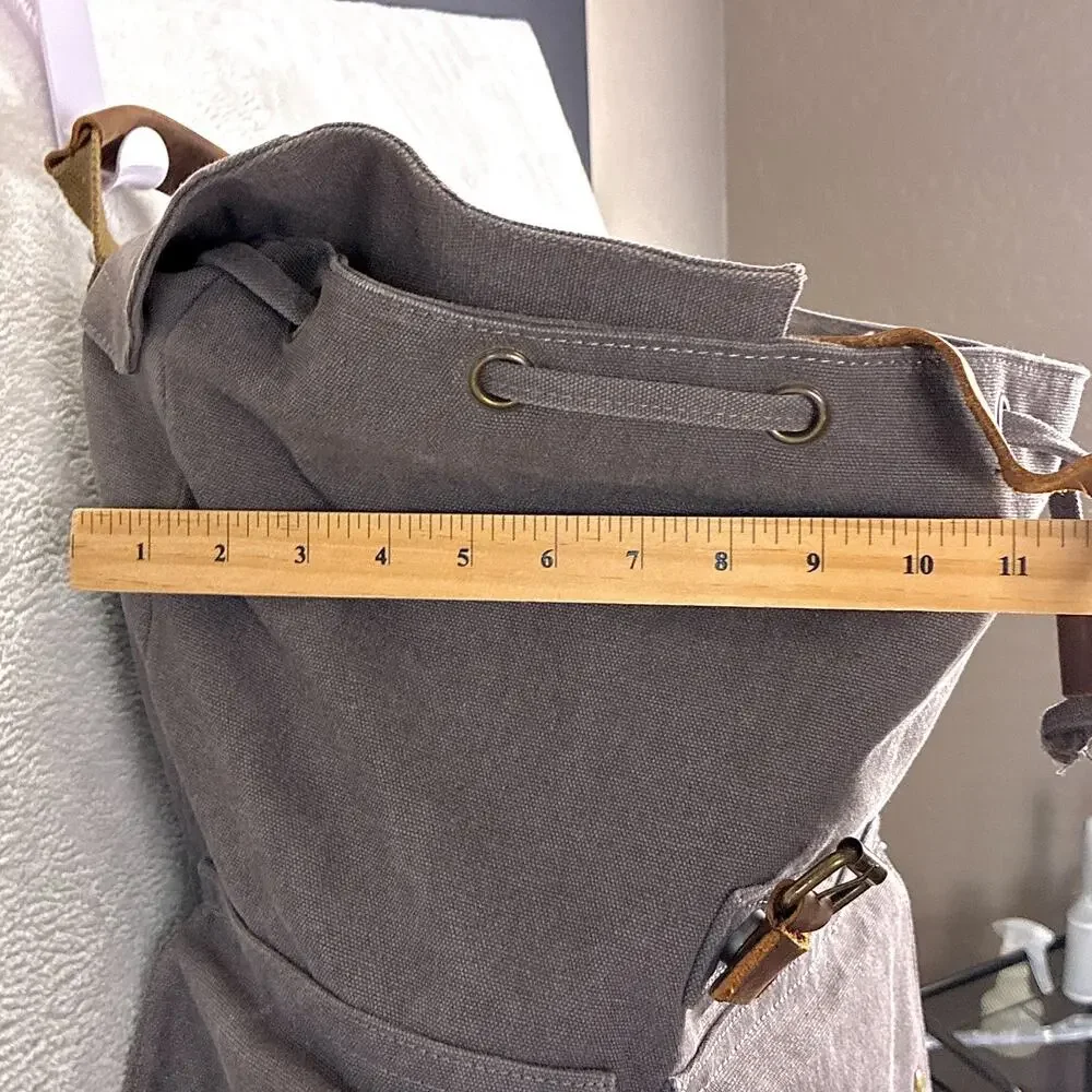 Kattee Backpack Gray Canvas Leather Rucksack Utility Outdoors Hiking Y2K